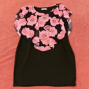 Floral size 14 women’s  Black and Pink Midi Dress sleeveless with flowy top